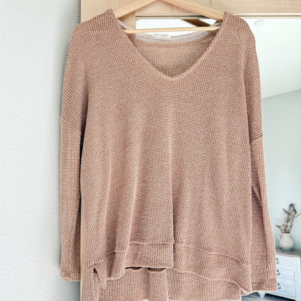 Tan V-Neck Knit Sweater